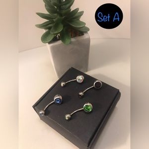 SET A-4 Pcs CZ Multicolored Belly Rings Stainless Steel 16g NWT